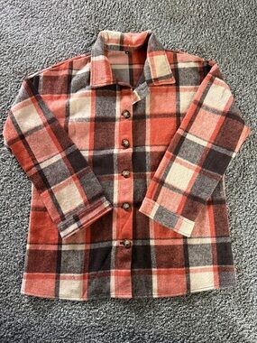 Orange and Brown Plaid Button-Up Shacket size Medium
